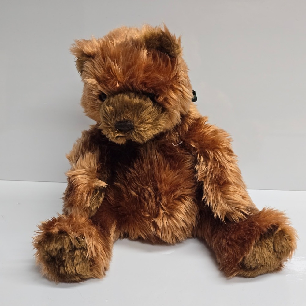 Ty Teddy Bear Auburnโ Plush Brown Shaggy Fur Plaid Ribbon 2001 Vintage